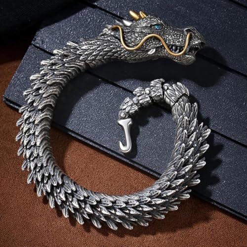 Silver Dragon Bracelet for Men, Domineering Handmade Retro Silver 3D Dragon Bracelet, Personalized Creative Dragon Jewelry, Men Jewelry Gift(7.87inch)2