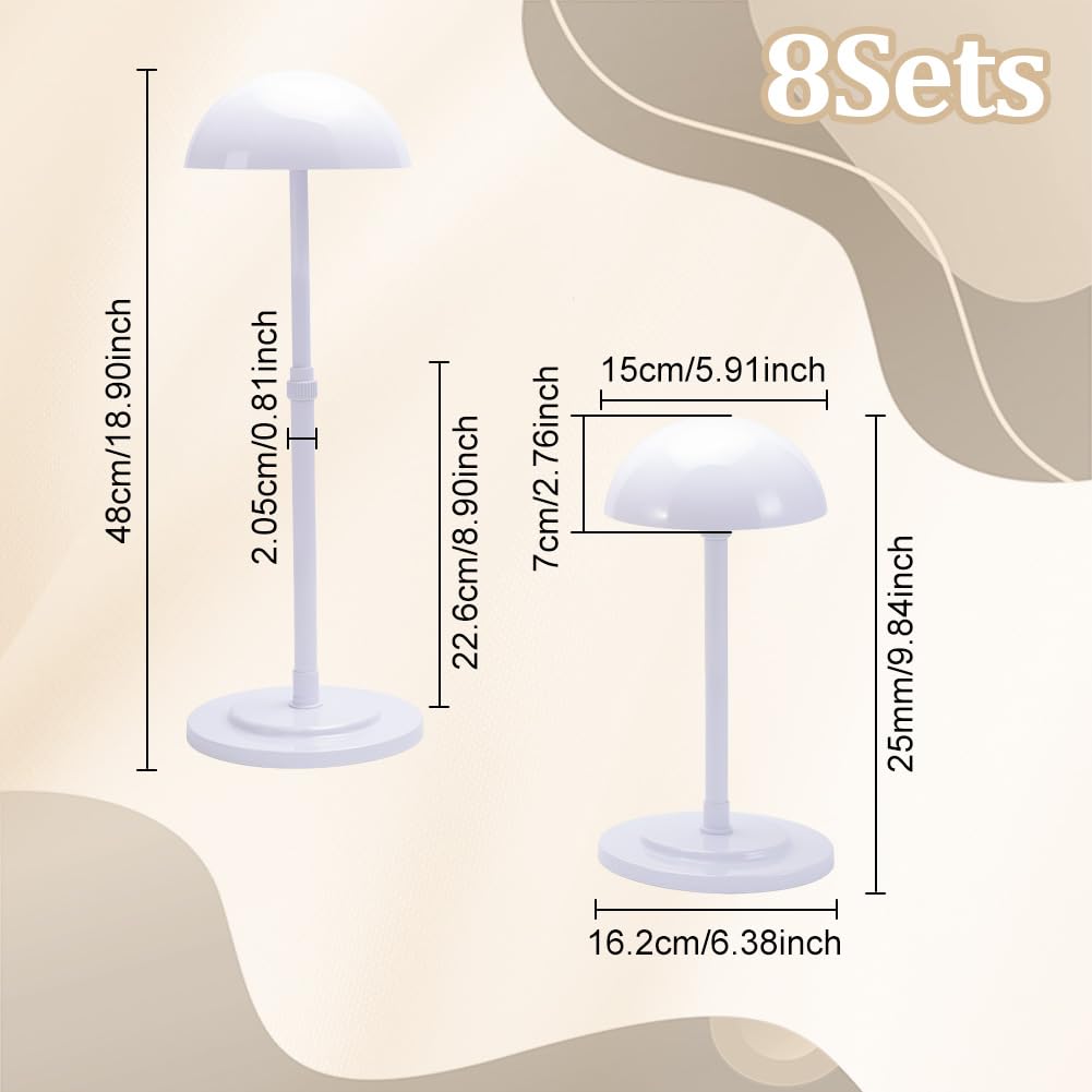 UNICRAFTALE 8 Ensembles Support de Présentation de Chapeau Blanc Hauteur Réglable Demi Rond Porte Perruque Support de Chapeau en Plastique pour Casquettes de Baseball Chapeau de Cowboy Support 25~48cm
