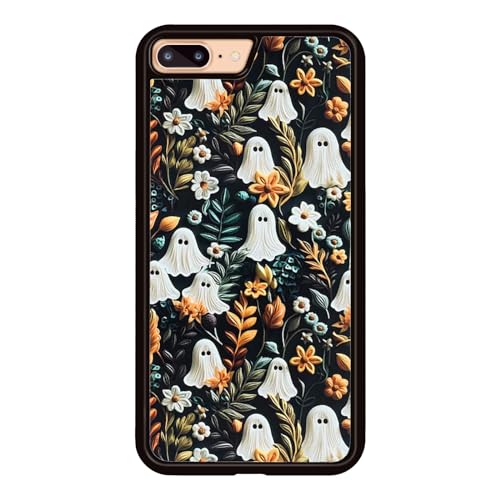 Cute Small Spooky Halloween Ghost Phone Case, Flower Ghost iPhone 7 Plus/8 Plus Case, Non-Slip Pattern Design, Soft Silica Gel Frame Support Phone Case for Teen Girls and Boys, Women and Men