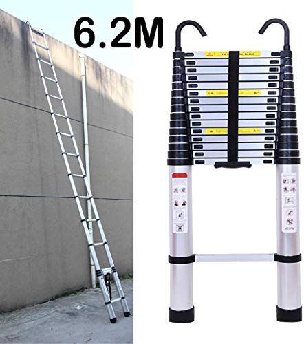 CYHY 6.2m telescópica Escalera telescópica y el Gancho de Techo de Aluminio Kit Plegable de Carga Escalera Capacidad máxima 150kg / 330lb portátil, fácil de Transportar y almacenar 15 Pasos,Silver