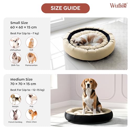 Image of Velvet Dog Bed in Round Shape | Small 60 Cm | Premium Velvet Pet Bed for Cats and Puppies | Soft & Cozy Sleeping Bed for Dog with Removable Insert | Black & Cream