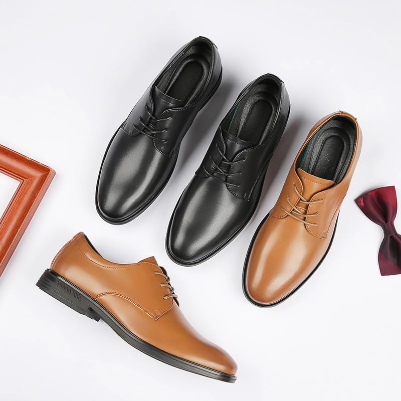 Men's Spring Autumn Round Toe Lace-up Formal Casual Business Leather Shoes Soft Sole Soft Surface Low-top Single Shoes Breathable Suitable for Wedding Office3