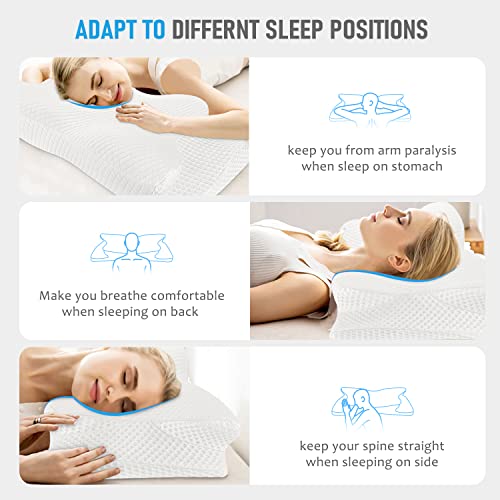 Feagar Ergonomisches Kissen Nackenkissen, Orthopädisches Kissen Nackenstützkissen für Rückenschläfer, Memory Foam Kopfkissen Schlafkissen für Schulter Schmerzen,Antischnarchkissen mit Zwei Höhen - Image 4
