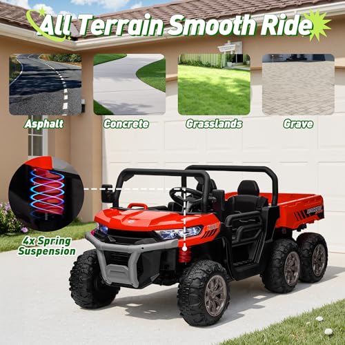 Image of 24V Ride on Dump Truck, XL 2 Seater Ride on Cars with Remote Control, 4x200W Powerful Motors, 6-Wheel Suspensions, Electric Dump Bed, Shovel, Kids UTV for Boy Girl