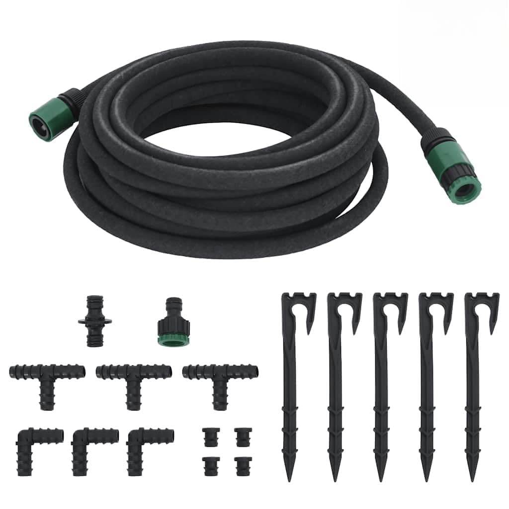 Manguera de goteo de goma negra de 10 m de 0,6 pulgadas con conector de 1 2 pulgadas, manguera de riego porosa para jardín, flores de césped, riego por goteo flexible