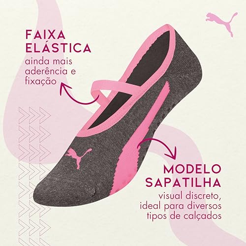 Kit 3 Pares Meia Sapatilha Puma Antiderrapante Pilates Feminino Adulto, 1 Marinho - 1 Preto Mescla -