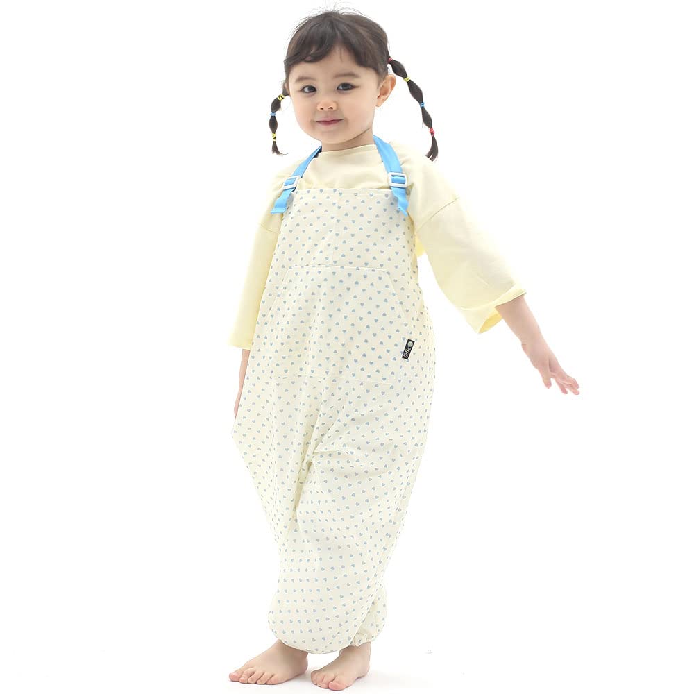 Kids Art Smock Dungaree Style, Lightweight Waterproof Painting Apron with Adjustable String, Quick-Dry Messy Play Overall for Boys Girls School Crafts, C/Blue Heart (46-S)