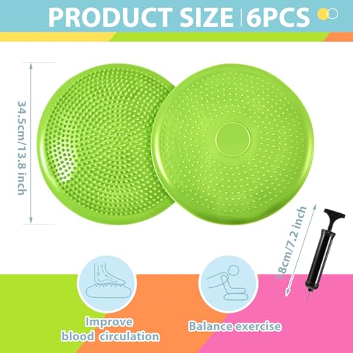 Image of Amylove 6 Pcs Wiggle Seat Inflated Wobble Cushion for Sensory Kid 13 Inch Balance Disc Kids Flexible Seating Exercise Sensory Pad Chair Cushion for Classroom Office School (Bright)