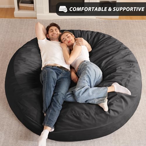 HABUTWAY XX-Large Bean Bag Chair: Giant 7' Memory Foam Furniture Bean Bag Chairs for Adults with Microfiber Cover 7Ft (Black)