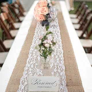 Vintage Burlap Table Runners 30x275cm Rustic Jute Shabby Lace Hessian Table Runner for Wedding Festival Party Event Decorations (1pack)