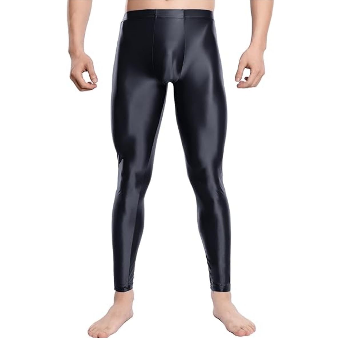 Mens Shiny Leggings High Waist Tummy Control Shiny Yoga Sports Pants Stretchy Foil Spandex Tights for 80s Disco Slim Fit Solid Full Length Pants-image-42