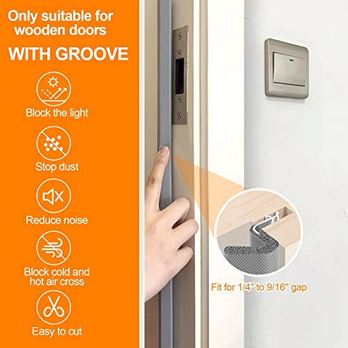 Image of 40FT Kerf V‑Shaped Weather Stripping Door Seal, Press‑in Seal for Pre‑Cut Slot Doors, Not Self‑Adhesive, Soundproof Draft Blocker for Exterior Front Doors, Fits Large Gaps, Easy DIY Install (Grey)