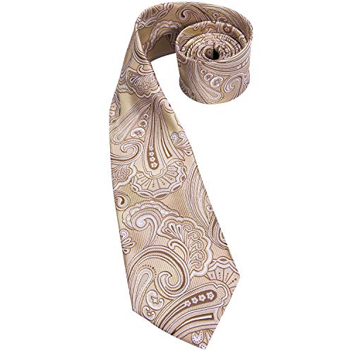 Hi-Tie Champagne Paisley Necktie For Men With Pocket Square And Cufflinks Set Wedding #TOP3
