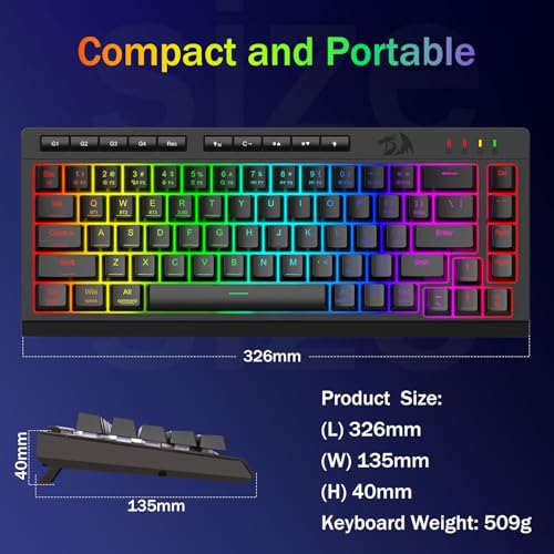 Image of Redragon Wireless Gaming Keyboard, RGB Backlit, Portable 60% Design, Black