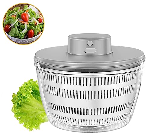 Automatyczna wirówka do sałaty, USB, 4000 ml, Salad Spinner do suszenia owoców, warzyw, miska do serwowania, szybkie opróżnianie, pomocnik kuchenny w modnym kolorze, długa gotowość, srebrna