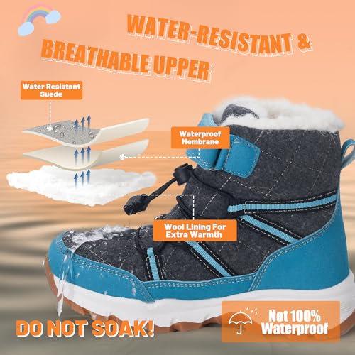 visionreast Boys Girls Wool Lining Snow Boots Winter Walking Boots for Kids Non Slip Unisex-Child Cold Weather Shoes Outdoor Boots3