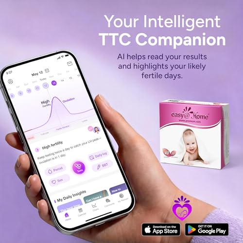 Image of Easy@Home Ovulation Test Strips Powered by Premom Ovulation Predictor APP, FSA Eligible, 40 Ovulation Test and 10 Pregnancy Test Strips, 40LH +10HCG | Package May Vary
