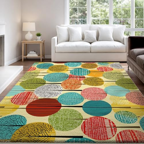 Genérico Vintage Minimalista Abstracto Árboles Alfombra para Salón 60 x 120 cm Colorido Pelo Corto Súper Suave Alfombra Lavable para Dormitorio y Sala, No Desprende Pelusa y Fácil de Limpiar