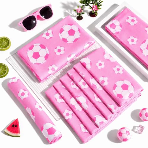 Image of 30Pcs Pink Soccer Ball Cooling Towels for Neck and Face 40 x 12 Inch Sports Team Gifts Sweat Microfiber Workout Ice Towel for Gym Pink Breathable Chilly Bulk Neck Wraps for Athletes Camping Outdoor