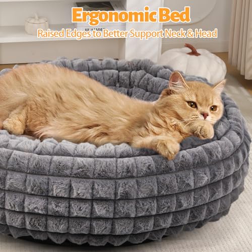 XIAPIA Katzenbett Flauschig 58x20 cm, Plüsch Katzen Schlafplatz Weich und Warm für Katzen Kleine Hunde, Orthopädisches Kuschelbett mit Rutigfester Boden Grau