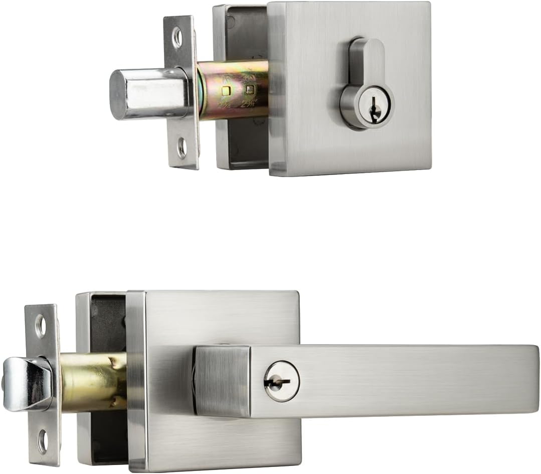NCL 3 Pack Keyed Entry Door Lever with Single Cylinder Deadbolt, Keyed Alike Heavy Duty Combination Set, Black Exterior Door Lock Set for Front Door
