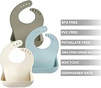 Vista 6 de PandaEar Set of 3 Silicone Baby Bibs Waterproof, Soft, Unisex, 10-72 Months Azul