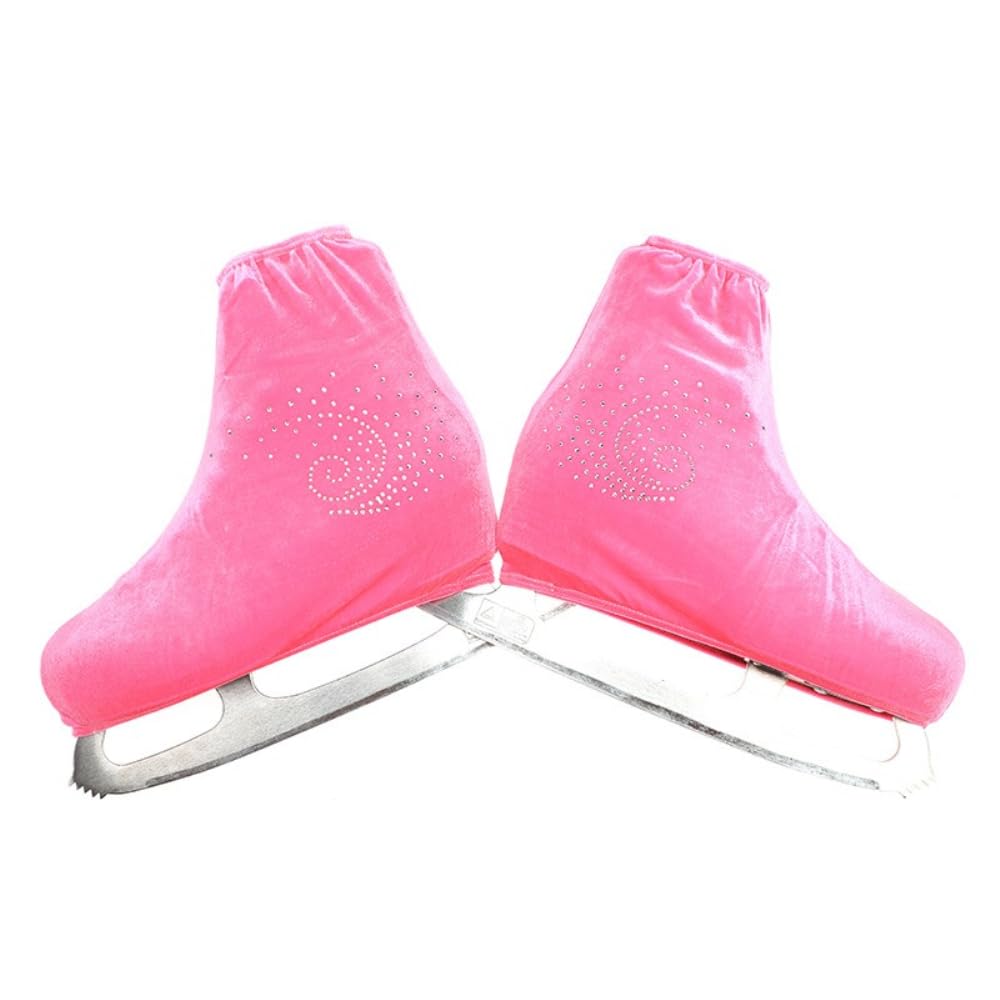 Blausky 1 Pair Unisex Velvet Skates Covers, Figure Skating Shoe Covers with Rhinestones, Cover Socks, Tear-Resistant & Elastic Cover for Inline Skates, Roller Skates and Ice Skates, Pink, M (33-36)