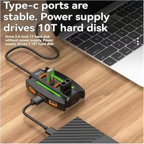 Image of 10 Port USB 2.0 Hub Splitter with Power /Data Port, 5gbps Hi-Speed Data Transfer, Plug and Play, USB Charging Docking Station Gaming Hub for Laptop, Computer (Black-Round) (10 Port (Flat))