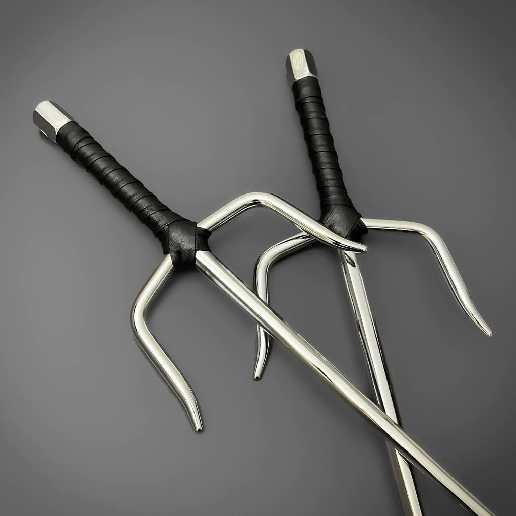 Tiger Claw Octagon Twin Sai: 19-Inch Stainless Steel Ninja Swords for Martial Arts Enthusiasts - The Ultimate Gift for Sword Enthusiasts, Black, Silver, HNDMRT6521012547658