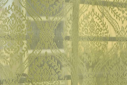 Image of Fabrilia Polyester Sheer Net Damask Design Semi Transparent Eyelet Long Door Curtains 9 feet Set of 2- Green