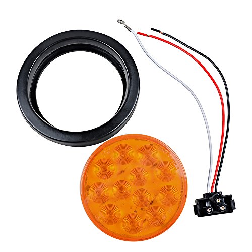 2Pcs Amber 4" Round 12-Led Truck Rv Trailer Tail Turn Signal Light W/Rubber Cover Wiring Plug Kit #TOP4