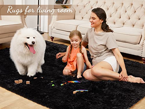 Medeunk 8X10 Area Rugs Black Super Soft Fluffy Upgrade Sponge Non-Slip No Shedding For Living Room Bedroom Girls/Boys Room Dorm Playroom Lounge Home Decor #TOP1