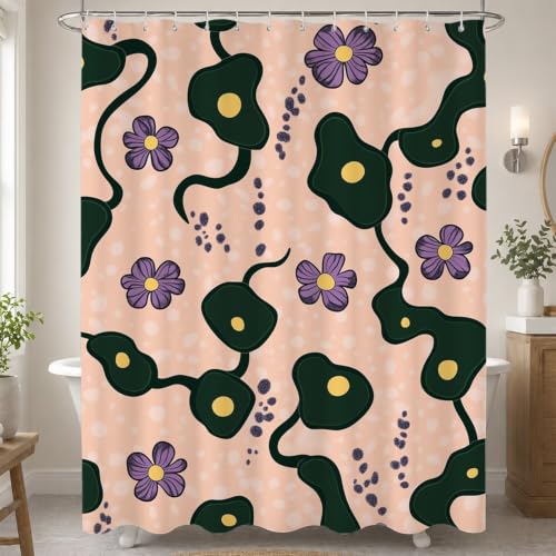 Rideau douche polyester imperméable et lavable en machine avec base lestée fleur - 3