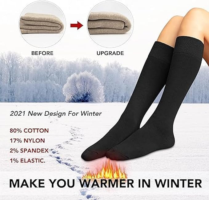 VAIDUE Warm Winter Knee High Socks for Women Black, Stretchable Free Size (S M) (1 Pair) Long woolen socks for Girls & women, Thick Socks Support For Cold Weather, Regular use, Running, Hiking, Work 4