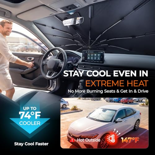 Image of [2026 Upgraded] DooGooCoo Windshield Sun Shade Umbrella for Honda Accord 2023-2025 2026 [100% Sunlight Blocked, Cooling Ice Crystal] Sunshade for Car Windshield for Accord Sun Shade, Custom Fit.
