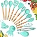 KuchePro 12-Piece Silicone Kitchen Utensil Set - Premium Natural Beech Wooden Handles with Non-Stick Silicone Heat Resistant Cookware for Cooking and Baking Tools
