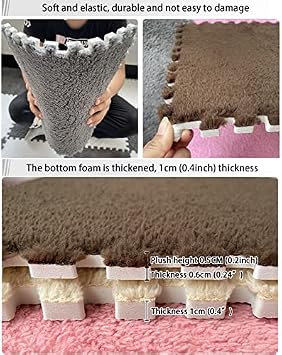 Patchwork carpet12 Pcs Interlocking Carpet Tiles, Plush Foam Square Floor Mats Set, Puzzle Floor Mat For Living Room, Bedroom And Hard Floor, 12 Tiles/12 Sq.Ft(Color:Grey+White)