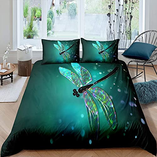 Loussiesd Dragonfly Duvet Cover Set Ultra Soft Dragonfly Comforter Set for Kids Women Adults Teal Dragonfly Bedding Set Nature Home Quilted Set Turquoise King Size - Image 4