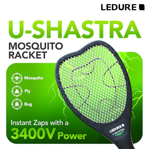 Image of Ledure UShastra Mosquito Killer Racket | Rechargeable Mosquito Bat with Built-in-Plug | 6 Months Warranty | Fast Charging | Mosquito Racquet | Mosquito Bat | Electric Fly Swatter | Pack of 1