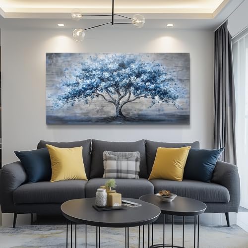 KELIYUAN Large Wall Decor Canvas Painting Wall Art For Living Room Dining Room Hallway Abstract Blue Tree Office Bedroom Decoration Artwork Picture Print For Home Decoration Aesthetics 24x48 In
