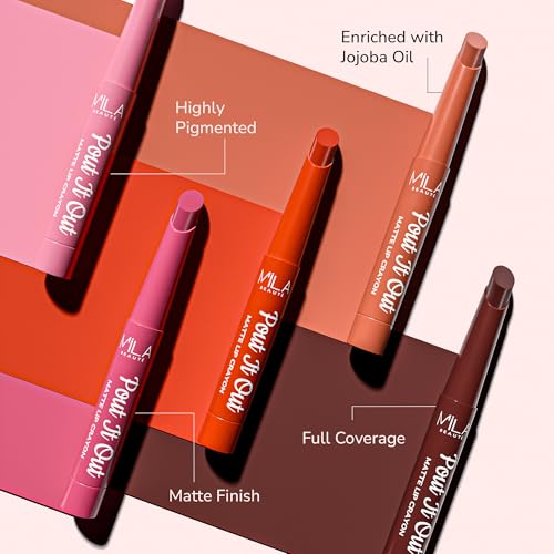 Image of Mila Beaute Pout It Out Matte Lip Crayon | Highly Pigmented & Enriched With Jojoba Oil | Soft Matte Finish | Creamy & Light Weight Texture | Smooth Glide Application | Shade - (Cinderella 1.25g)