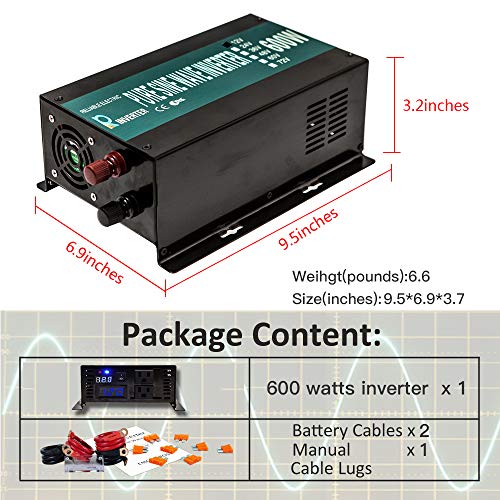 Pure Sine Wave Inverter 600Watt 12V DC to 120V AC Power Converter 1200W Surge - Thumbnail 5