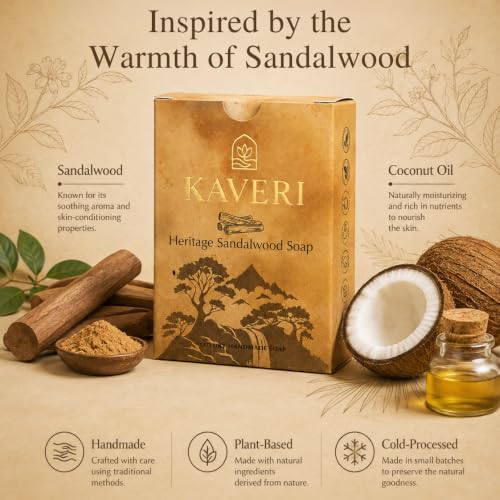 Image of KAVERI Sandalwood Handmade Soap Bar - Cold-Processed Ayurvedic - pack of 3 * 110g