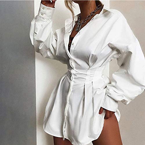 IyMoo Sexy Mini Shirt Dress for Women - Casual Button Down Blouse Long Sleeve V Neck Belted Shirts Blouse Top Short Dress4