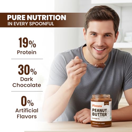 Image of Pintola Almond Butter Dark Chocolate Creamy 350g, | High Fiber | Smooth | Gluten & Cholesterol Free | 14g Protein | Made with dark chocolate & fresh almonds (Pack of 3)