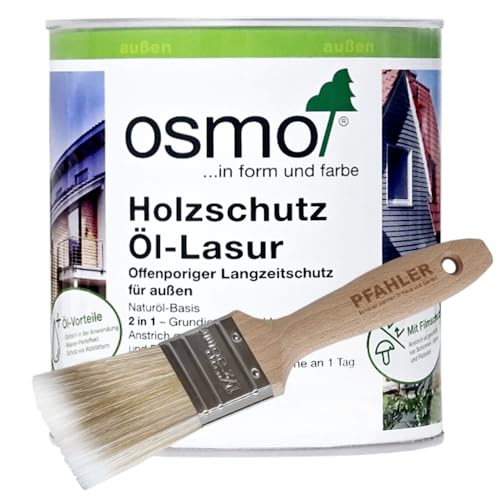 OSMO Holzschutz Öl-Lasur. 2,5l + Flächenstreicher Pinsel von Pfahler (703 Mahagoni transparent)