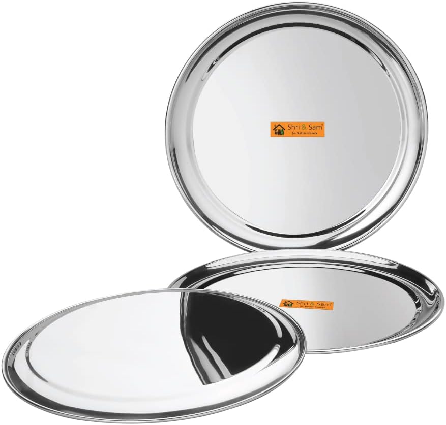 Shri & Sam Stainless Steel High Grade Shagun Dinner Plates (3 Pieces)