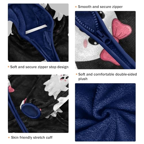 Cute Ghosts with Bows Toddler Fleece Jacket Girl Boys Hooded Fleece Jacket Coat Warm Outwear Zip-up 3-10T3