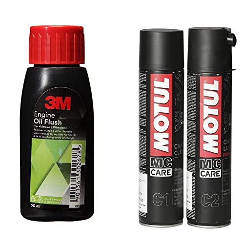 Image of 3M 2wh Engine Oil Flush (50 ml) + Motul Combo of C2 Chain Lube (400 ml) and C1 Chain Clean for All Bikes (400 ml)
