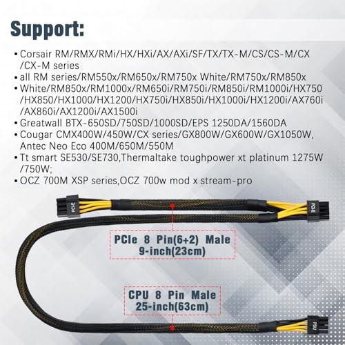 Cable PCIe para Corsair PSU adaptador de corriente ATX CPU de 8 pines macho a doble 8 pines 6+2 4